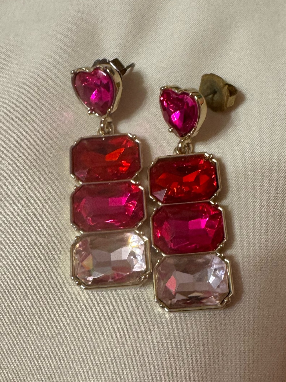 Brianna Cannon Heart Drop Crystal Earrings in Pink and Red
